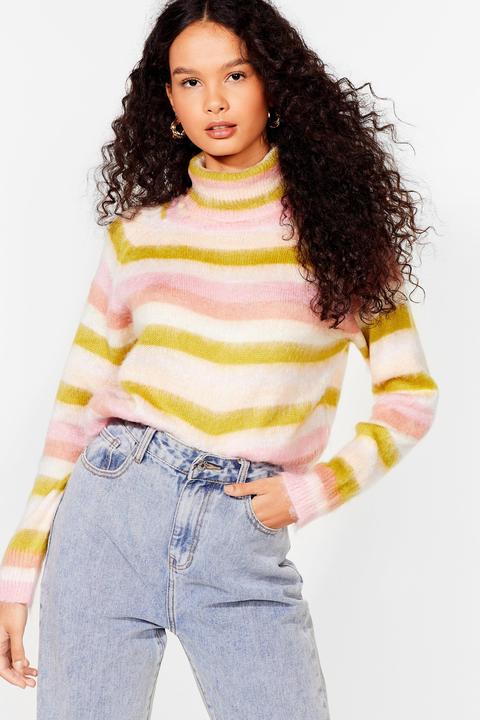 Womens Striped Brushed Knit Turtleneck Jumper