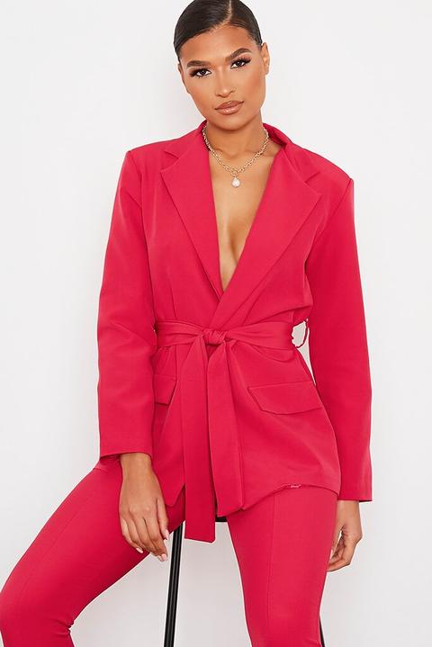 Hot Pink Belted Blazer , Pink