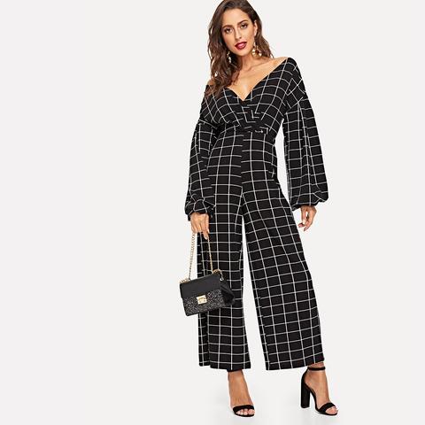Schwarz Kariert Casual Jumpsuits