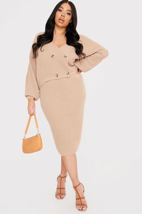 Camel Skirts - Plus Size Lorna Luxe Camel Copenhagen Rib Midi Skirt