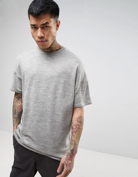 Asos - T-shirt Oversize Grigia In Jersey Pesante Lavorato A Maglia - Grigio