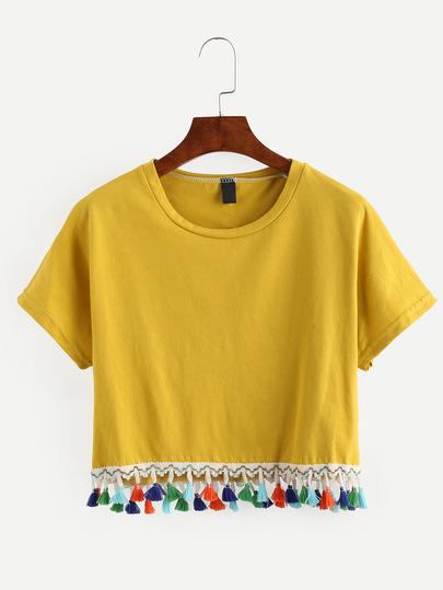 Camiseta Con Bajo De Flecos -amarillo