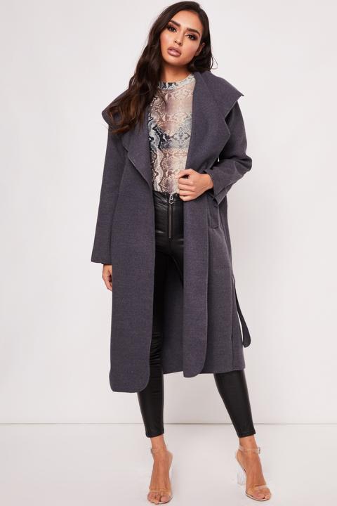 Priah Charcoal Grey Longline Waterfall Coat