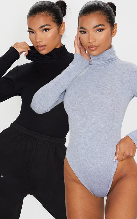 Basic Black & Grey 2 Pack Roll Neck Long Sleeve Bodysuit