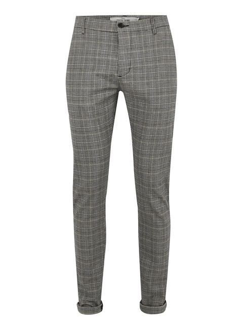 Mens Grey And Blue Check Skinny Trousers, Grey