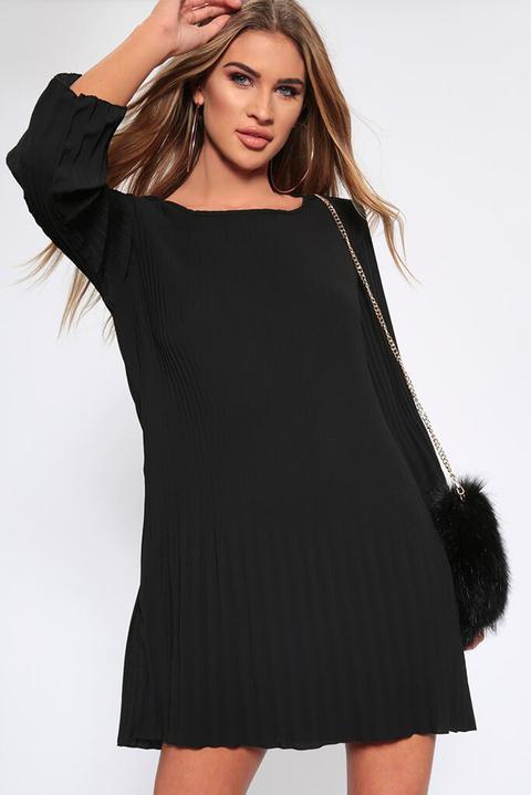 Black Pleated Shift Dress