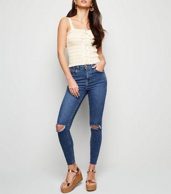 Zerrissene „lift & Shape” Skinny Jeans In Blauer Waschung
