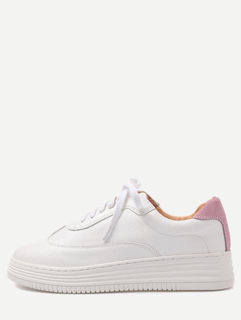 White And Pink Pu Rubber Sole Low Top Sneakers