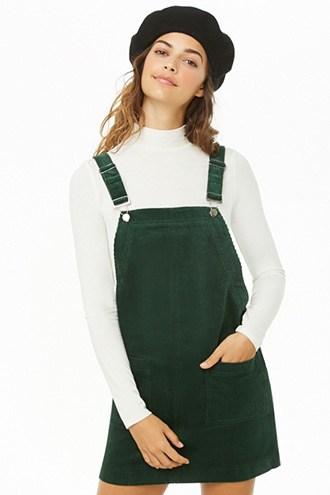 Forever 21 Corduroy Mini Overall Dress Hunter Green