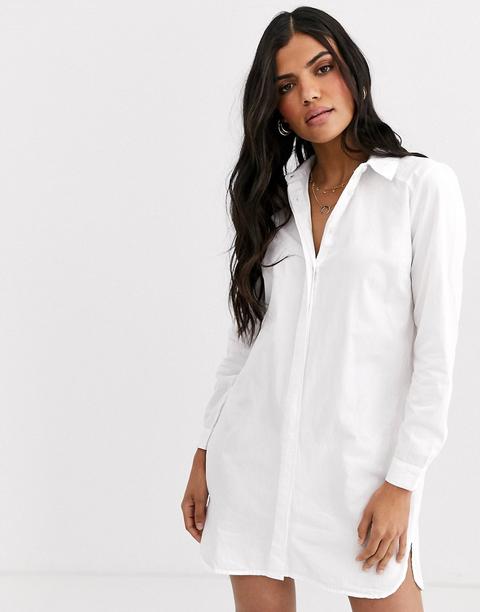 Asos Design - Robe Chemise Courte En Coton - Blanc