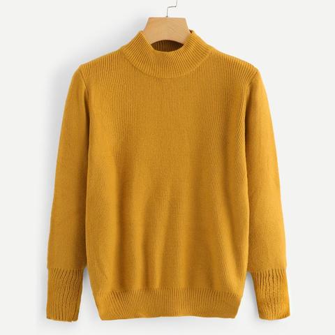 Casuale Plain Giallo Maglia