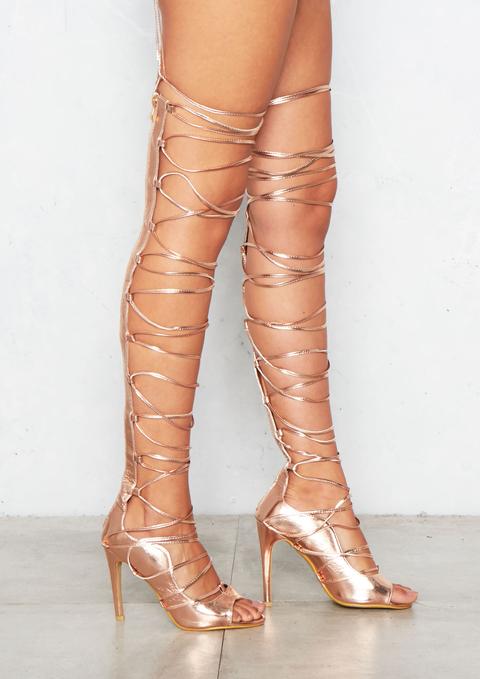 metallic lace up heels