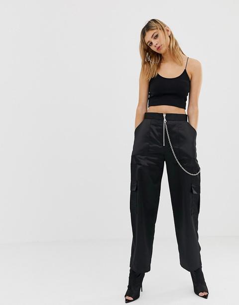 The Ragged Priest - Satin-hose Mit Kette Im Army-stil - Schwarz