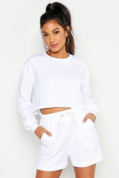 Womens Mix & Match Soft Cropped Loop Back Sweat - White - 14, White