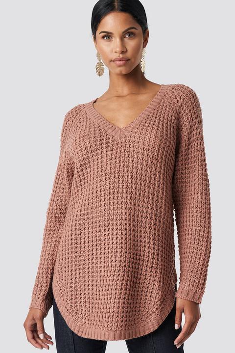 V-neck Pineapple Knitted Sweater Dusty Pink