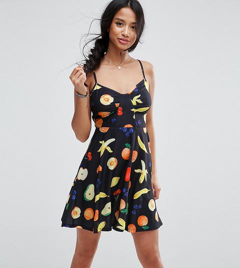 Asos Petite - Vestito Estivo A Pieghe Con Stampa Di Frutta - Multicolore