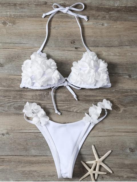 Bañador De Bikini Con Flores En Estéreo White