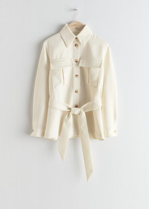 beige belted jacket