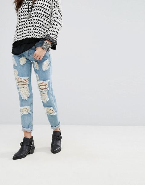 Glamorous - Boyfriend Jeans Strappati - Blu