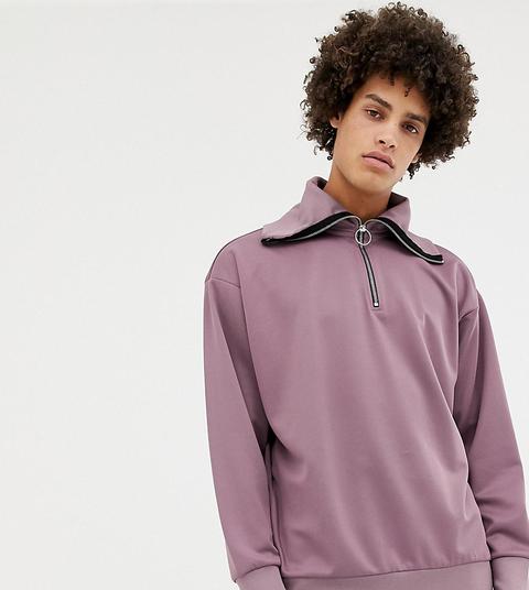 Sudadera Lila Con Media Cremallera Con Cuello Alzado De Noak-violeta