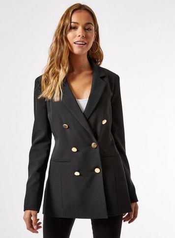 Womens Black 6 Button Military Blazer, Black