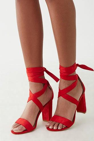 red lace up sandals
