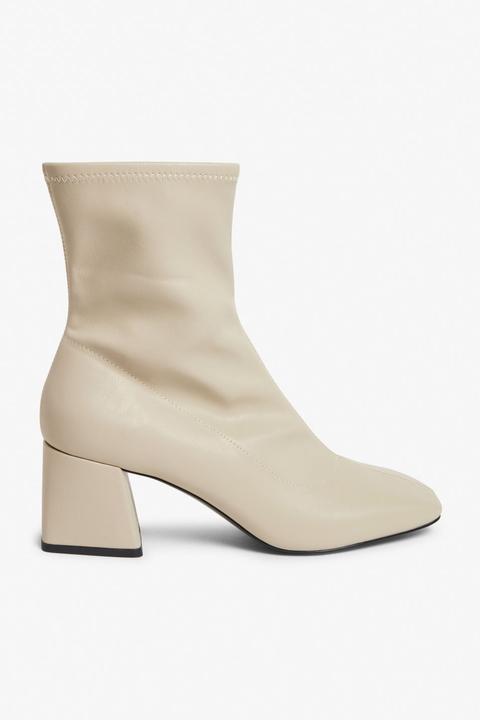 Square-toe Ankle Boots - Beige