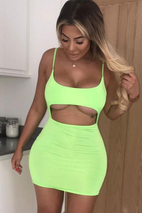 Neon Green Slinky Cut Out Mini Dress