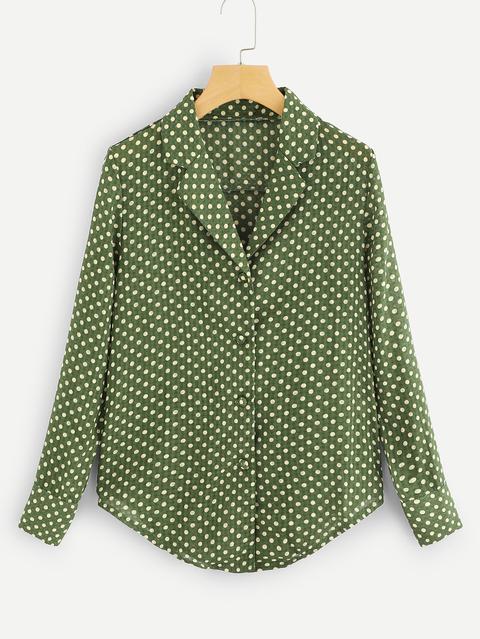 Blusa De Lunares Con Botón