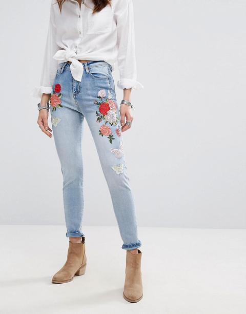 Boohoo - Jeans Skinny A Vita Alta Con Ricami - Blu