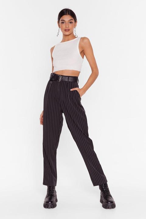 Womens Pinstripe Smart High Waisted Trousers