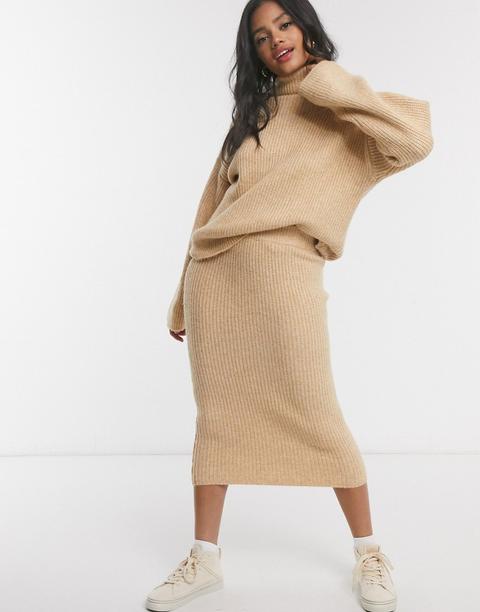 Asos Design Fluffy Midi Skirt In Camel-neutral