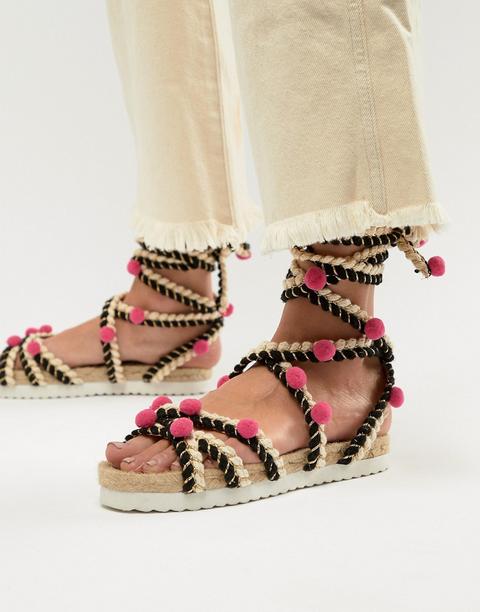 Asos Design - Just Play - Sandali Espadrilles Con Pompon - Multicolore