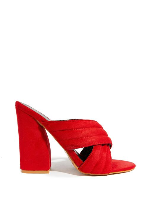 Frieda Red Suedette Mule Heels