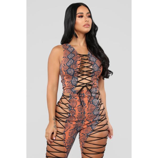 snake bite lace up jumpsuit