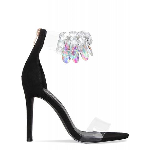 Bianca Black Suede Gem Clear Heels