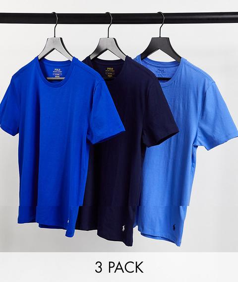 Pack De 3 Camisetas De Estar Por Casa En Azul Marino, Azul Y Azul Claro Con Logo De Polo Ralph Lauren