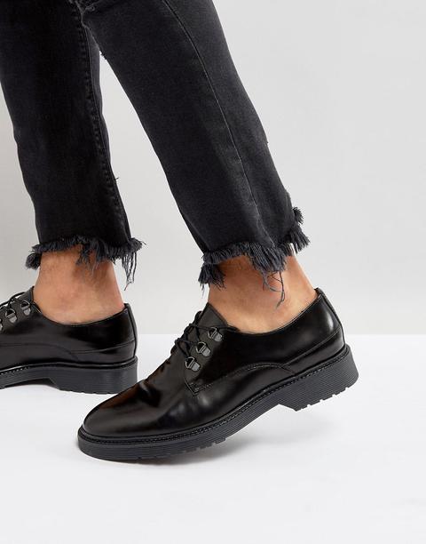 Zapatos Derby En Cuero Negros Con Suela Acanalada De Asos