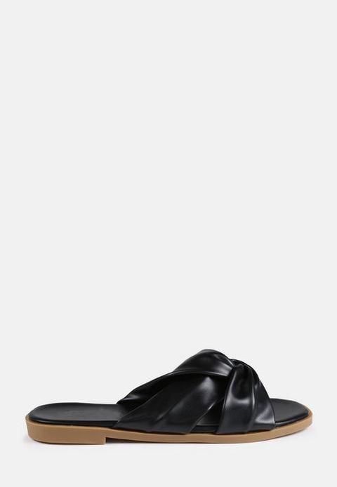 Black Knotted Flat Sandals, Black