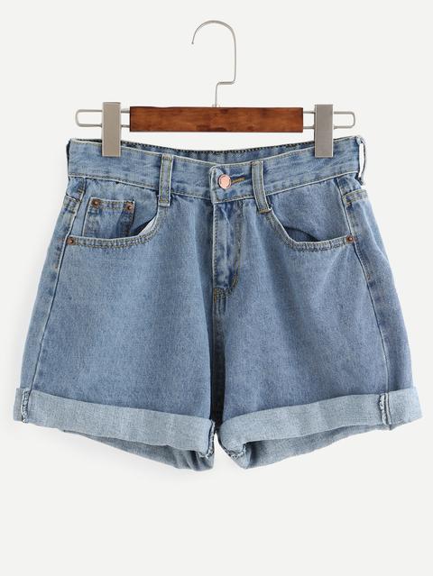 Shorts Denim Ribete Enrollado - Azul