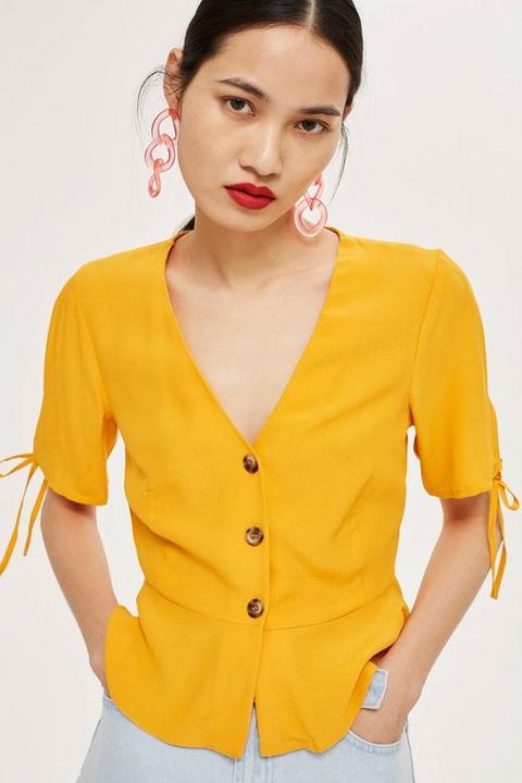 Womens Button Down Tea Blouse - Marigold, Marigold