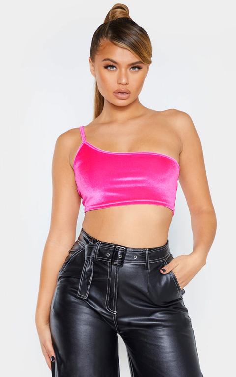 Hot Pink Velvet Strappy Crop Top