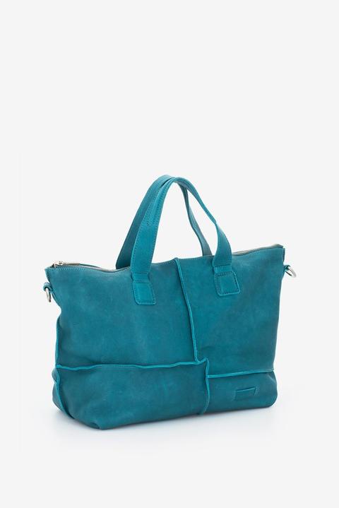 Bolso Shopping De Piel Turquesa