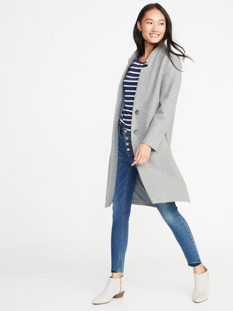 Brushed-knit Long-line Coat For Women