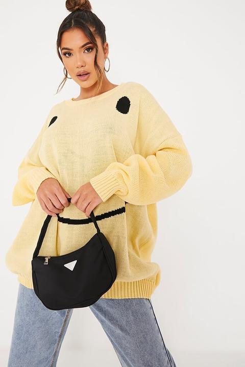 Yellow Crew Neck Jumper With Large Scale Smiley Face , Yellow