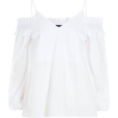 White Long Sleeve Bardot Cami Strap Top