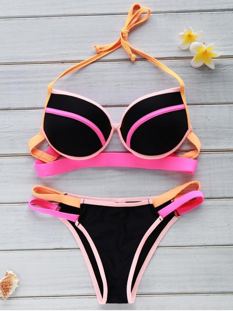 Color Block Underwire Halter Bikini Set