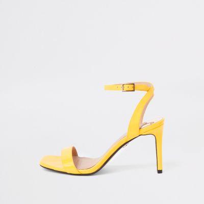 Yellow Barely There Wide Fit Mid Heel Sandals