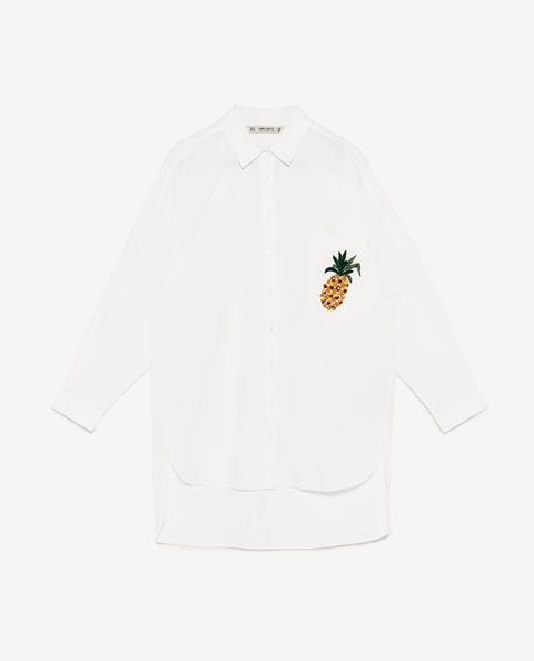 Camicia In Popeline Ricamo Ananas