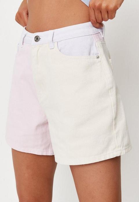Lilac Co Ord Pastel Colourblock Denim Mom Shorts, Multi